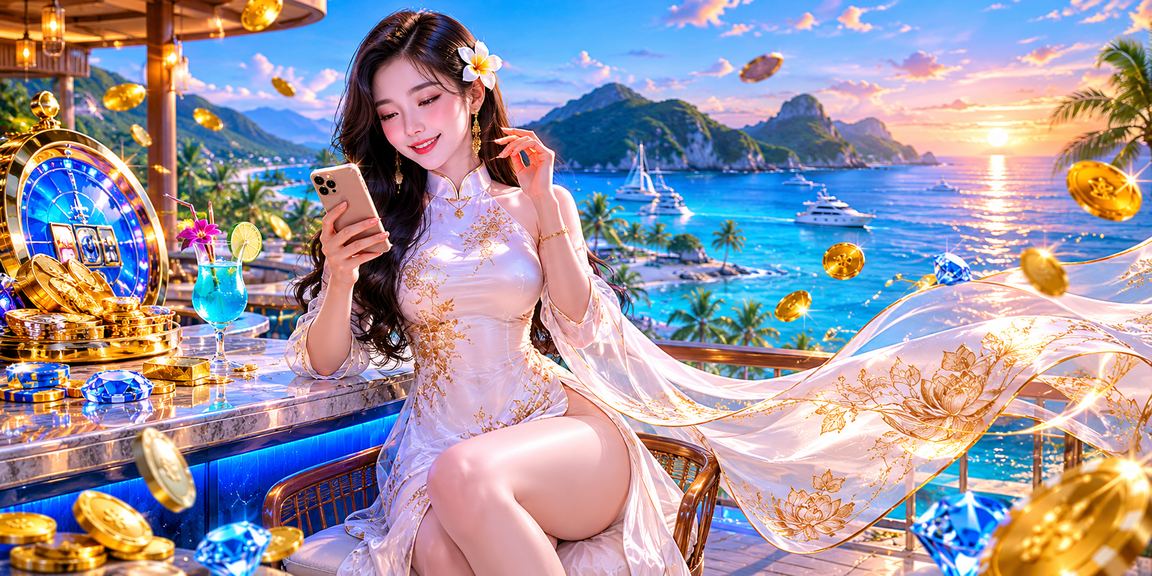 Người dùng trải nghiệm casino trên điện thoại di động tại Côn Đảo với trang phục áo dài